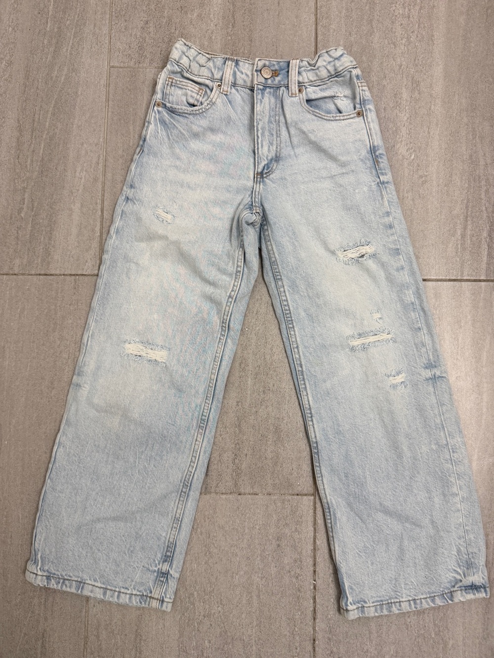 Zara Pale Blue Ripped Wide-Leg Kids Jeans